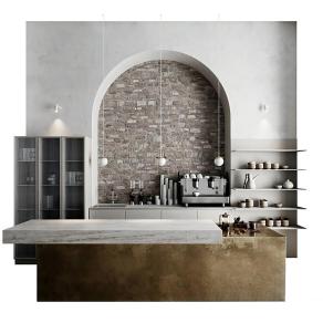 现代简约开放式厨房橱柜中岛台